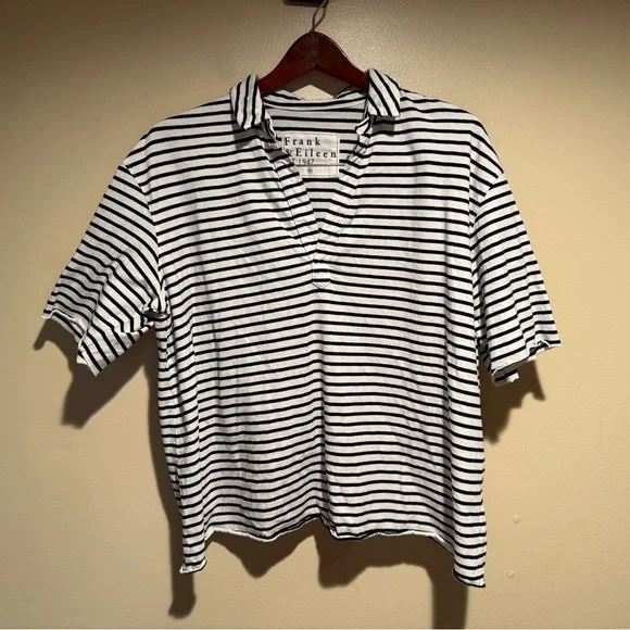 Frank & Eileen Patty Popover short-sleeve Henley white & navy striped XL - Picture 1 of 8